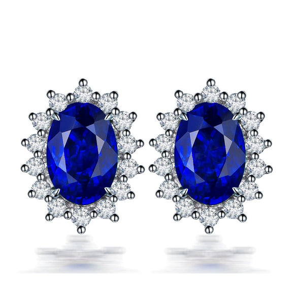 Women's Copper Synthetic Sapphire And Amethyst Color Gemstone Flower Stud Earrings With Diamond Encrusted Princess Style