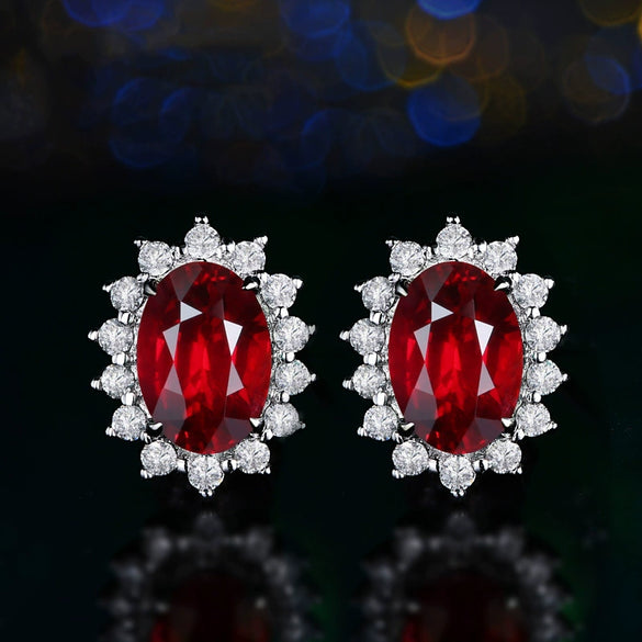 Women's Copper Synthetic Sapphire And Amethyst Color Gemstone Flower Stud Earrings With Diamond Encrusted Princess Style
