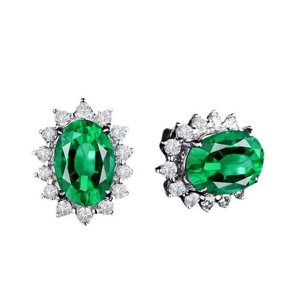 Women's Copper Synthetic Sapphire And Amethyst Color Gemstone Flower Stud Earrings With Diamond Encrusted Princess Style