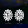 Women's Copper Synthetic Sapphire And Amethyst Color Gemstone Flower Stud Earrings With Diamond Encrusted Princess Style