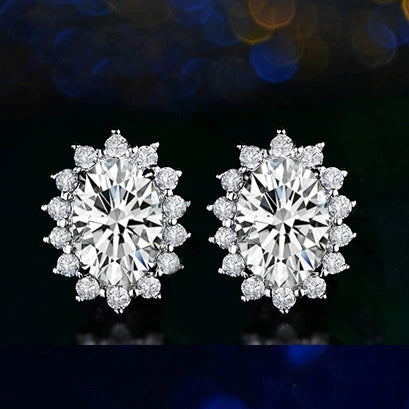 Women's Copper Synthetic Sapphire And Amethyst Color Gemstone Flower Stud Earrings With Diamond Encrusted Princess Style