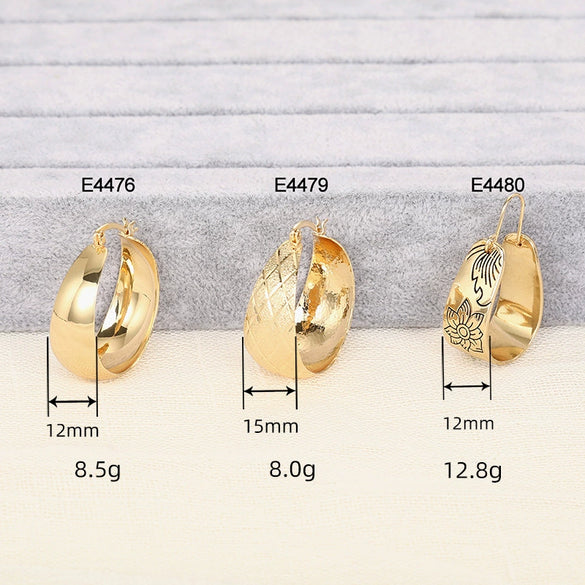 Women's Copper Ushaped Geometric Rhombus Electroplated Earrings With Flower Style