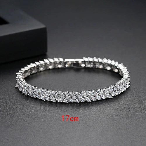 Women's Copper Wheat Ear Bracelet With Zircon Crystal Flower And Geometric Design Electroplated Fashion Jewelry