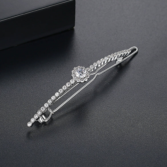 Women's Copper Zircon Bar Hair Clip Geometric Oneword Bangs Side Clip Simple Elegant Fashion Hair Accessory Gift