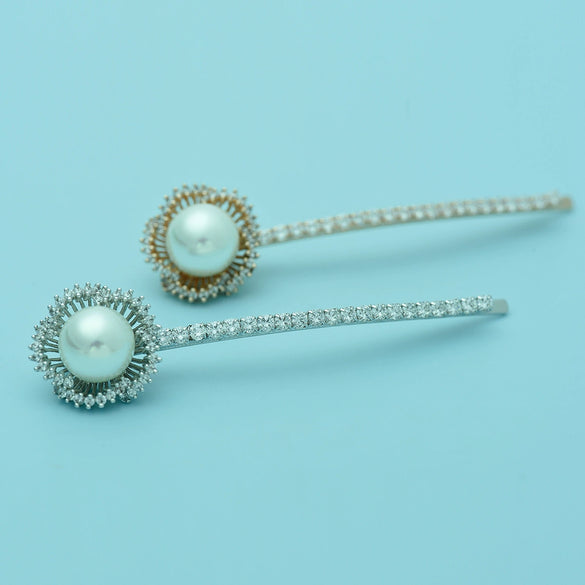 Women's Copper Zircon Big Pearl Flower Side Clip Hairpin Elegant Fashion Hair Accessory
