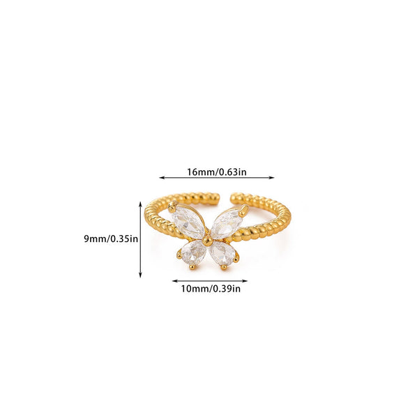 Women's Copper Zircon Butterfly Open Ring With Cute Animal Design And Gold Plated Finish Wholesale Fashion Jewelry
