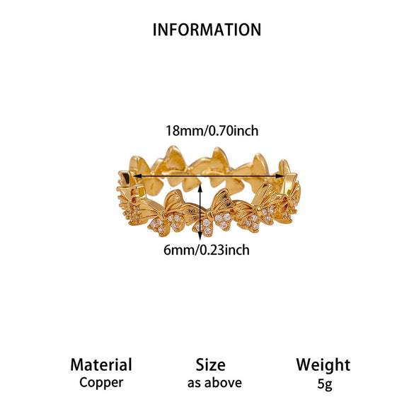 Women's Copper Zircon Butterfly Open Ring With Cute Animal Design And Gold Plated Finish Wholesale Fashion Jewelry