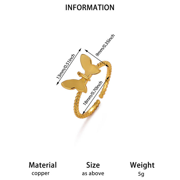 Women's Copper Zircon Butterfly Open Ring With Cute Animal Design And Gold Plated Finish Wholesale Fashion Jewelry