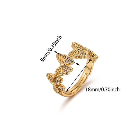 Women's Copper Zircon Butterfly Open Ring With Cute Animal Design And Gold Plated Finish Wholesale Fashion Jewelry