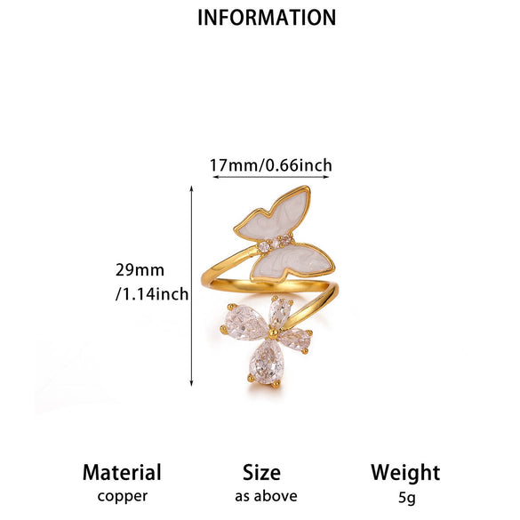 Women's Copper Zircon Butterfly Open Ring With Cute Animal Design And Gold Plated Finish Wholesale Fashion Jewelry