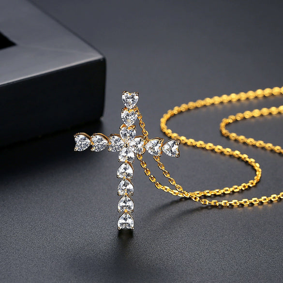 Women's Copper Zircon Cross Pendant Collarbone Necklace With Electroplated Ochain Simple Punk Jewelry