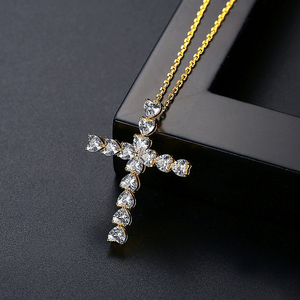 Women's Copper Zircon Cross Pendant Collarbone Necklace With Electroplated Ochain Simple Punk Jewelry