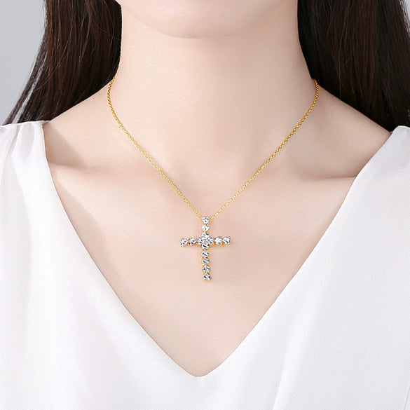 Women's Copper Zircon Cross Pendant Collarbone Necklace With Electroplated Ochain Simple Punk Jewelry