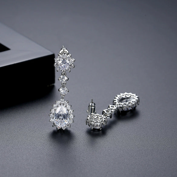 Women's Copper Zircon Drop Earrings Electroplated Bridal Wedding Jewelry With Elegant Teardrop Design