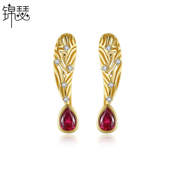 Women's Copper Zircon Drop Earrings With Creative Courtinspired Design And Elegant Statement Style