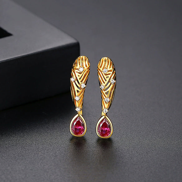 Women's Copper Zircon Drop Earrings With Creative Courtinspired Design And Elegant Statement Style