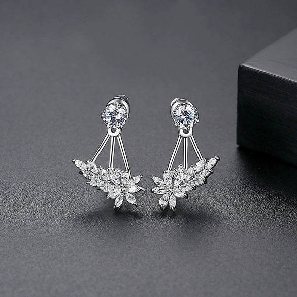 Women's Copper Zircon Earrings With Geometric Flower Design Electroplated Fashion Jewelry Gift