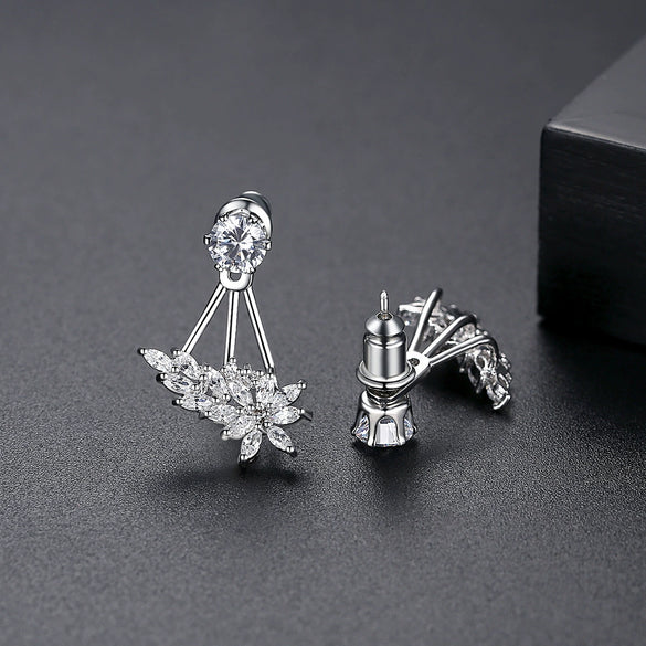 Women's Copper Zircon Earrings With Geometric Flower Design Electroplated Fashion Jewelry Gift