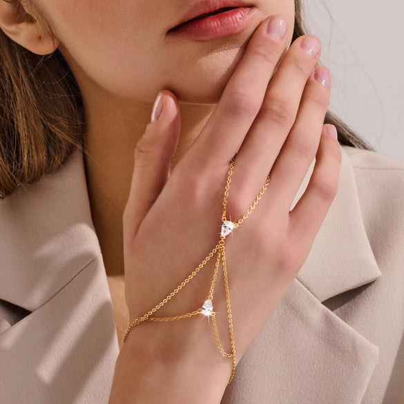 Women's Copper Zircon Finger Chain Hand Jewelry With Star Shape Electroplated Fashion Ins Style Light Luxury Casual Design
