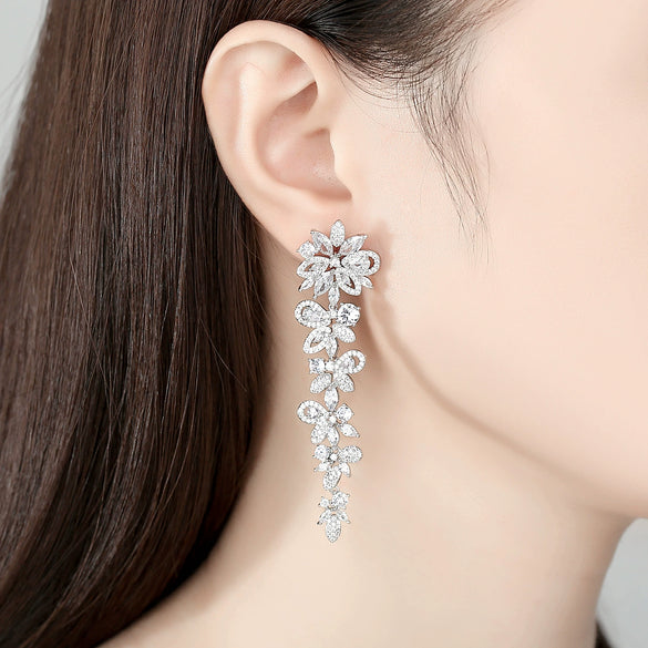 Women's Copper Zircon Flower Earrings With Micropavé Detail Delicate Bridal Jewelry With A Lightluxury Floral Design