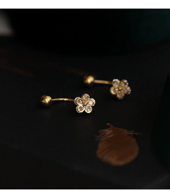 Women's Copper Zircon Flower Earrings With Screw Buckle Electroplated Elegant Light Luxury Petal Design