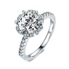 Women's Copper Zircon Flower Ring Simple Light Luxury Imitation Moissanite Style Engagement Wedding Jewelry
