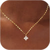 Women's Copper Zircon Four Leaf Clover Necklace Geometric Pendant With O Shaped Chain Electroplated Minimalist Fashion Jewelry