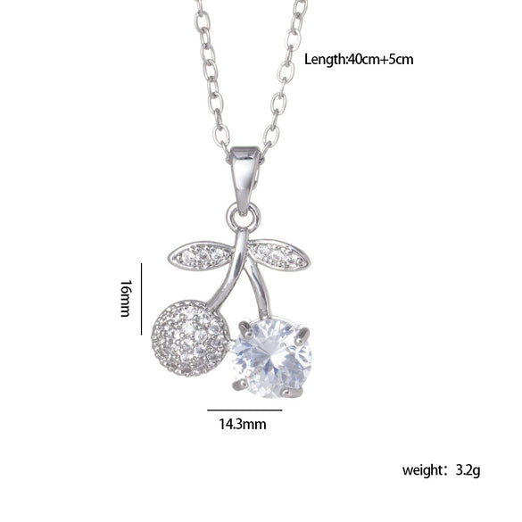 Women's Copper Zircon Fruit Red Cherry Pendant Necklace With Electroplating And Mixed Gemstone Inlay