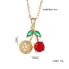 Women's Copper Zircon Fruit Red Cherry Pendant Necklace With Electroplating And Mixed Gemstone Inlay