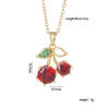 Women's Copper Zircon Fruit Red Cherry Pendant Necklace With Electroplating And Mixed Gemstone Inlay