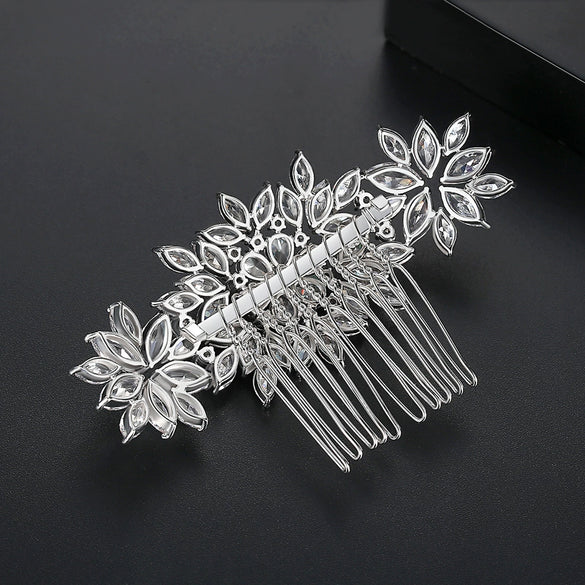 Women's Copper Zircon Geometric Side Hair Comb Electroplated Fashion Bridal Banquet Hair Accessory