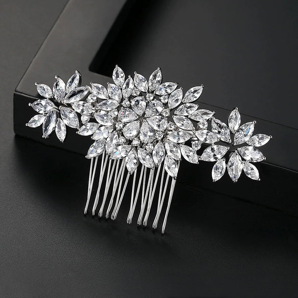 Women's Copper Zircon Geometric Side Hair Comb Electroplated Fashion Bridal Banquet Hair Accessory