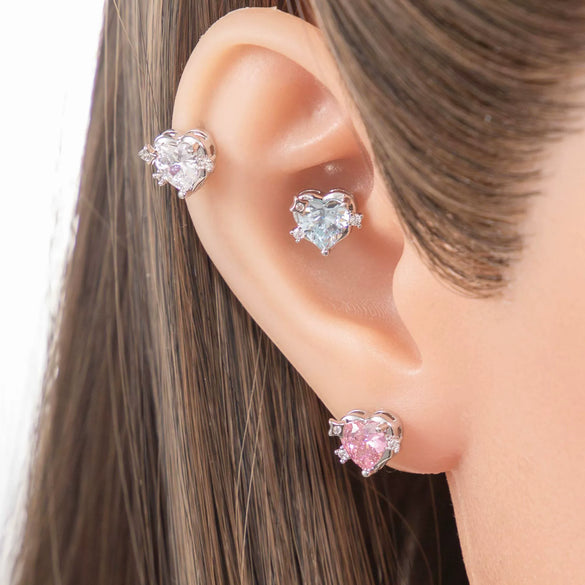 Women's Copper Zircon Heart Shape Earrings Set With Diamonds