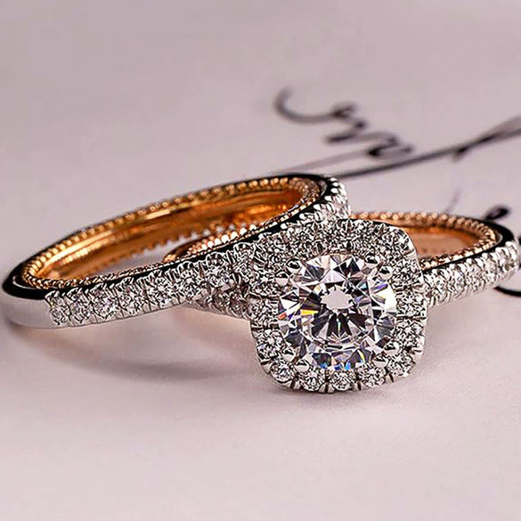 Women's Copper Zircon Inlaid Geometric Ring
