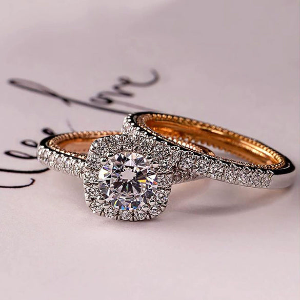 Women's Copper Zircon Inlaid Geometric Ring