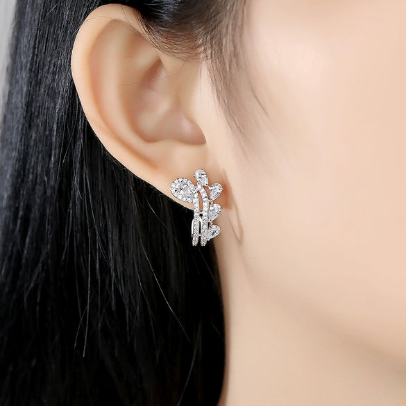 Women's Copper Zircon Inlaid Leaf Pattern Fashion Earrings Elegant Wholesale Jewelry