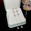 Women's Copper Zircon Inlaid Petal And Flower Design Long Tassel Earrings