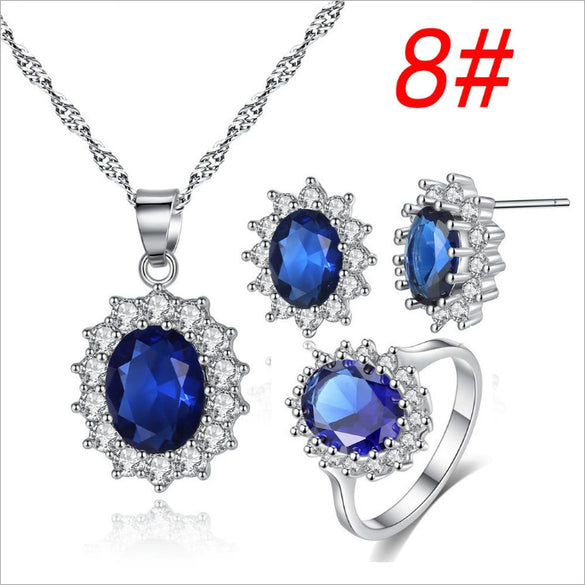 Women's Copper Zircon Jewelry Set With Necklace Ring Earrings And Bracelet Simple Geometric Crown Cross Roman Numeral Design