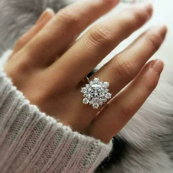 Women's Copper Zircon Snowflake Geometric Ring