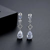 Women's Copper Zircon Water Drop Earrings With Geometric Long Square Design For Bridal And Evening Wear