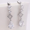 Women's Copper Zircon Water Drop Earrings With Geometric Long Square Design For Bridal And Evening Wear