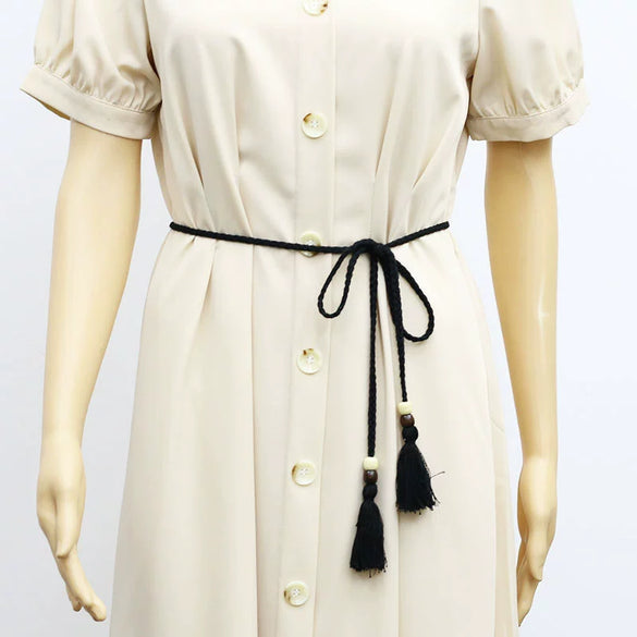 Women's Cotton Rope Handwoven Handmade Beaded Decorative Belt With Wooden Beads And Rope Tassel Accessories