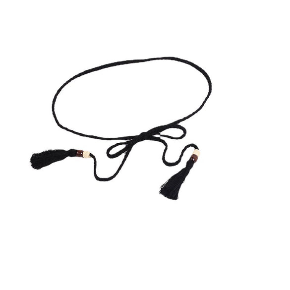 Women's Cotton Rope Handwoven Handmade Beaded Decorative Belt With Wooden Beads And Rope Tassel Accessories