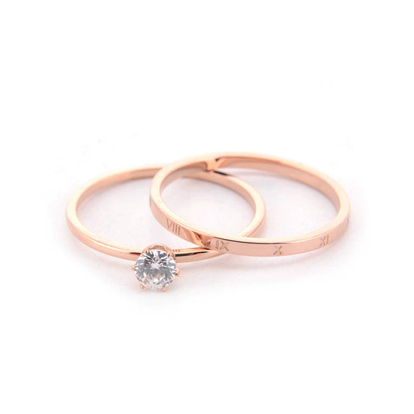 Women's Creative Fashion Two In One Titanium Steel Ring Set Electroplated Diamond Accent Couple Style Rings