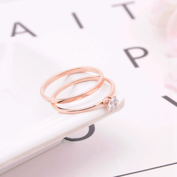 Women's Creative Fashion Two In One Titanium Steel Ring Set Electroplated Diamond Accent Couple Style Rings