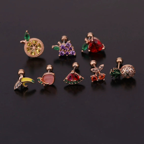 Women's Creative Fruit Style Stainless Steel Inlaid Zircon Earrings