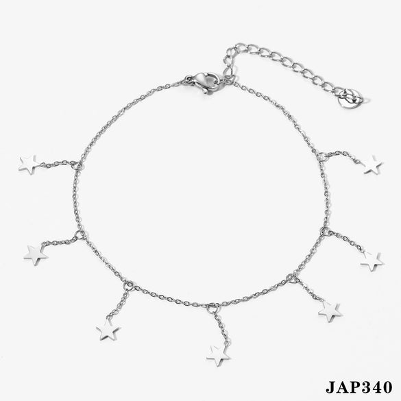 Women's Creative Love Butterfly Fivepointed Star Tassel Pendant Anklet In Stainless Steel With Light Luxury Style And Geometric Design