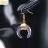 Women's Crescent Moon Natural Stone And Alloy Hook Earrings With Electroplated Winding Design
