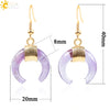 Women's Crescent Moon Natural Stone And Alloy Hook Earrings With Electroplated Winding Design