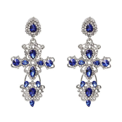 Womens Cross Rhinestone Alloy Earrings Nhjj122965